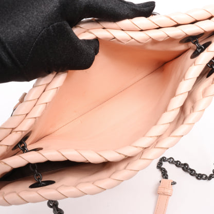 Bottega Veneta Intrecciato-Lederketten-Umhängetasche in Puderrosa