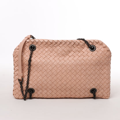Bottega Veneta Intrecciato-Lederketten-Umhängetasche in Puderrosa