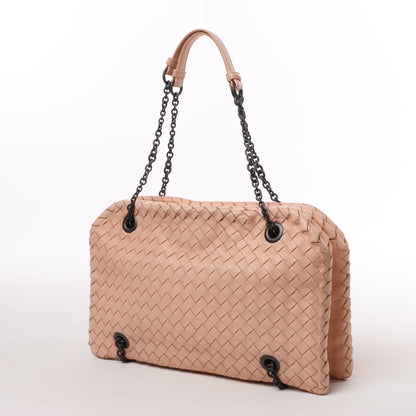 Bottega Veneta Intrecciato-Lederketten-Umhängetasche in Puderrosa