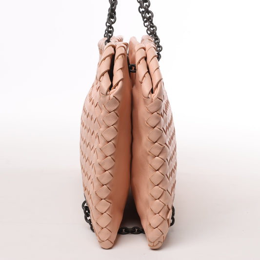 Bottega Veneta Intrecciato Leather Chain Shoulder Bag in Powder Pink