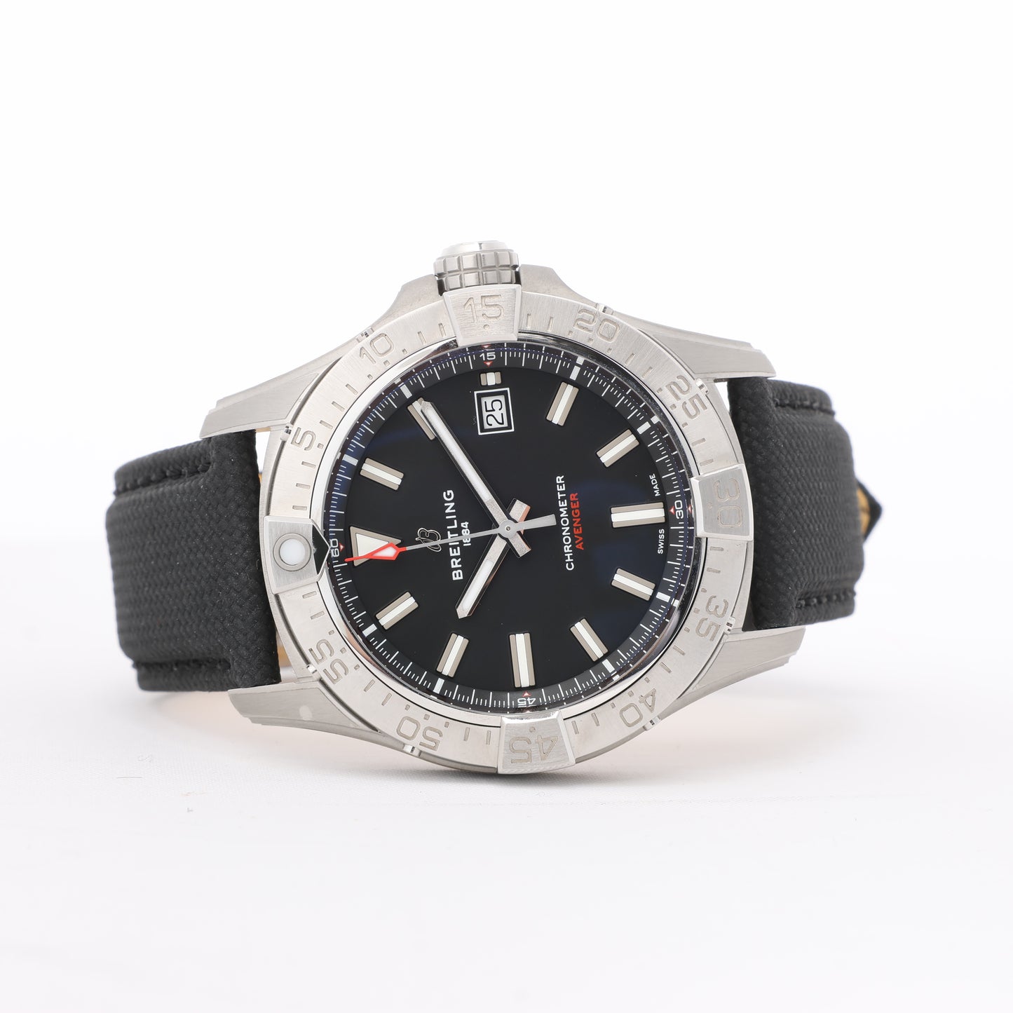 Breitling Avenger A17328 6752184 SS & Leather AT Black Dial Watch