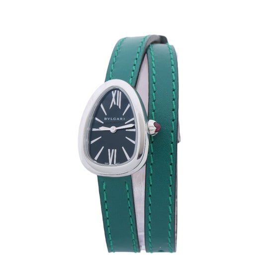 Bulgari Serpenti SPS27 1NJ2IT SS & Leather QZ Black Dial Watch