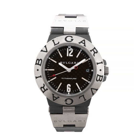 BVLGARI Diagono TI38TA L8213 Ti &amp; Gummi AT Uhr mit braunem Zifferblatt