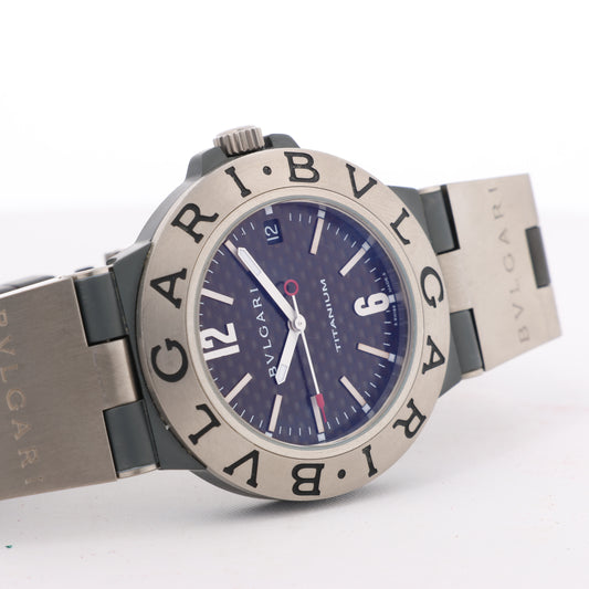 BVLGARI Diagono TI38TA L8213 Ti &amp; Gummi AT Uhr mit braunem Zifferblatt