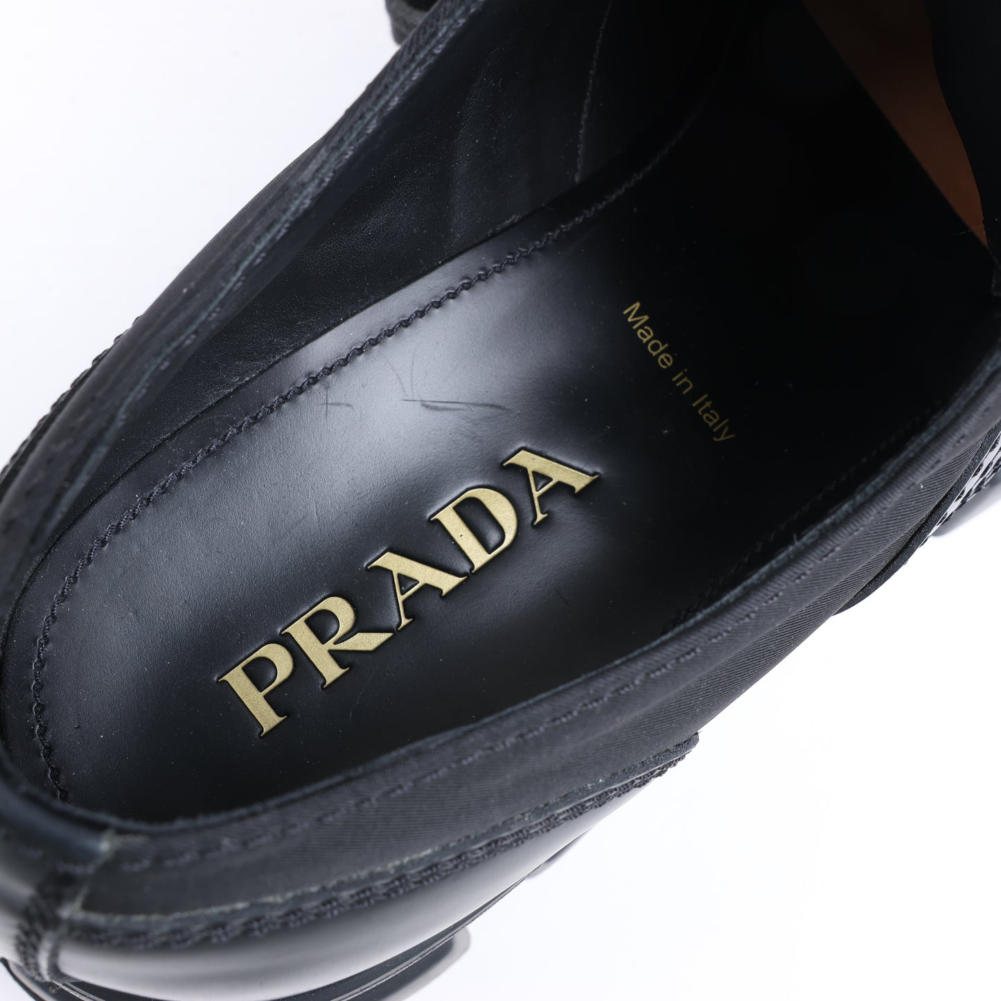 Prada Monolith Nylon &amp; Leder Loafer in Schwarz 2EE342, Größe 42 EU