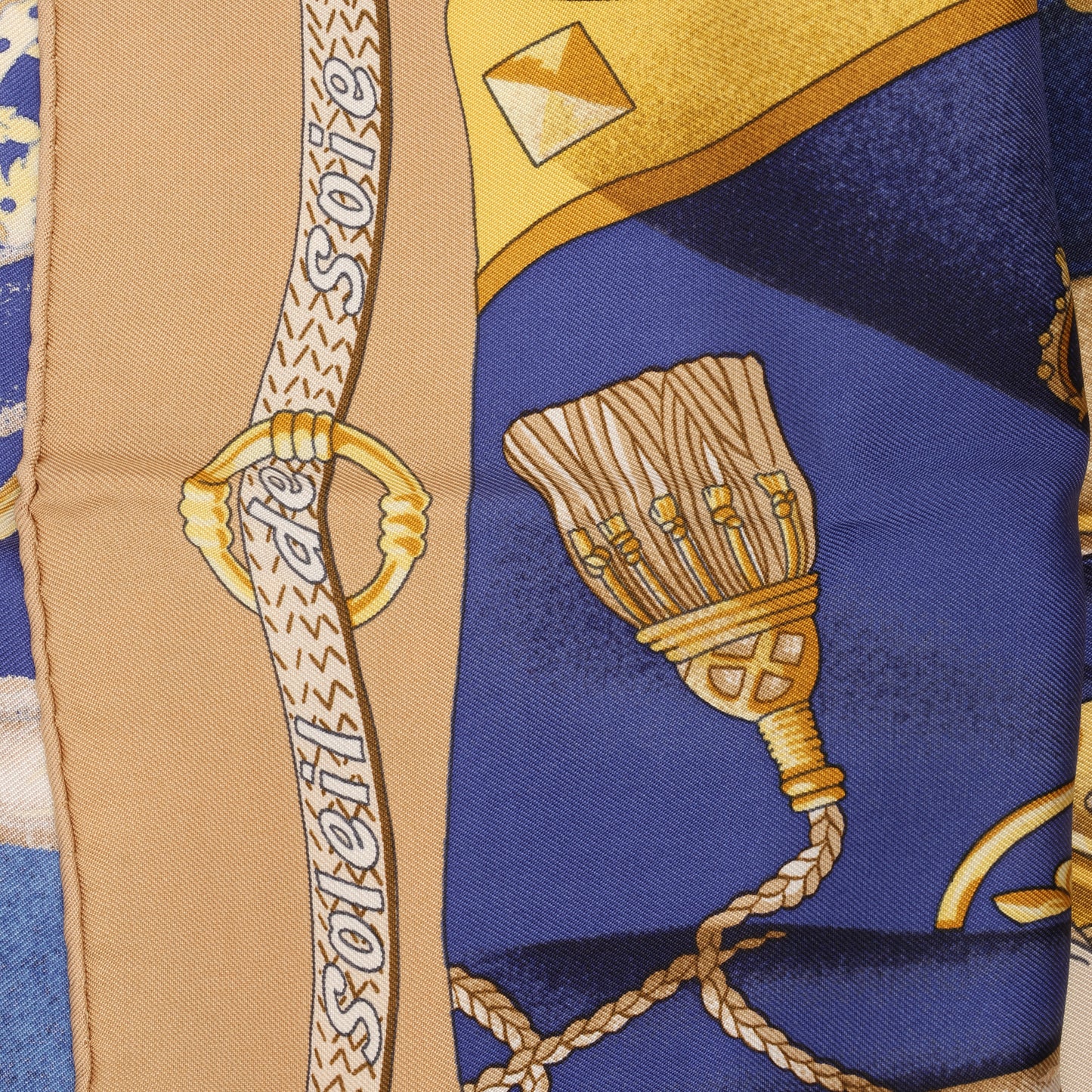 Hermes Carré 90 "soleil de soie" 100% Silk Scarf in Navy x Beige