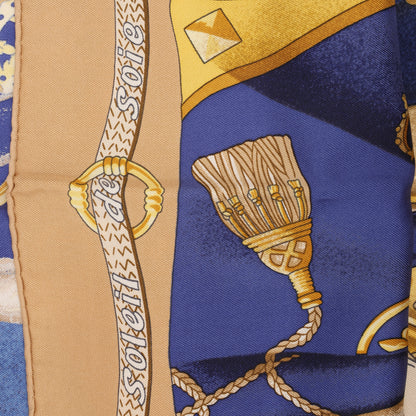 Hermes Carré 90 "soleil de soie" 100% Silk Scarf in Navy x Beige