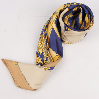 Hermes Carré 90 "soleil de soie" 100% Silk Scarf in Navy x Beige