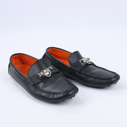HERMES Irving Leder-Fahrmokassins in Schwarz Collier de Chien, Größe 42 EU