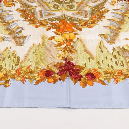 Hermes Carré 90 "Au Pays de Cocagne" 100% Silk Scarf in Blue