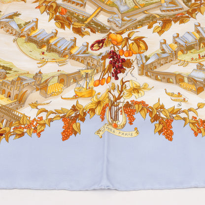 Hermes Carré 90 "Au Pays de Cocagne" 100% Silk Scarf in Blue