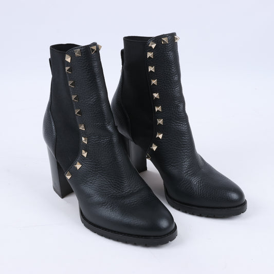 Valentino Garavani Rockstuds Side Gore-Stiefel aus schwarzem Leder, Größe 37,5 EU
