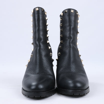 Valentino Garavani Rockstuds Leather Side Gore Boots in Black, Size 37.5 EU