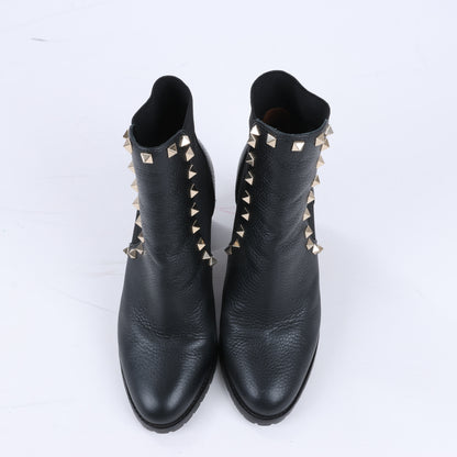 Valentino Garavani Rockstuds Leather Side Gore Boots in Black, Size 37.5 EU