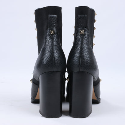 Valentino Garavani Rockstuds Leather Side Gore Boots in Black, Size 37.5 EU