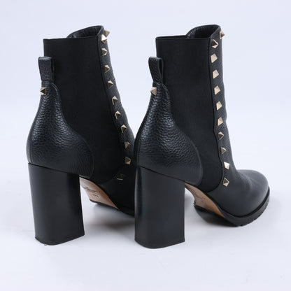 Valentino Garavani Rockstuds Leather Side Gore Boots in Black, Size 37.5 EU