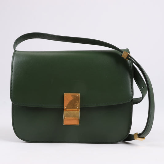 CELINE Classic Box Medium Leather Shoulder Bag in Green
