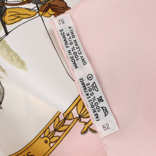 Hermes Carré 90 "LA PROMENADE DE LONGCHAMPS" 100% Silk Scarf in Pink
