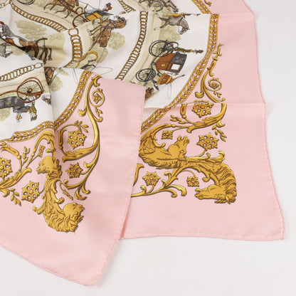 Hermes Carré 90 "LA PROMENADE DE LONGCHAMPS" 100% Silk Scarf in Pink