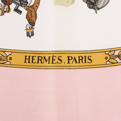 Hermes Carré 90 "LA PROMENADE DE LONGCHAMPS" 100% Silk Scarf in Pink