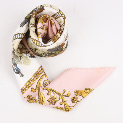 Hermes Carré 90 "LA PROMENADE DE LONGCHAMPS" 100% Silk Scarf in Pink