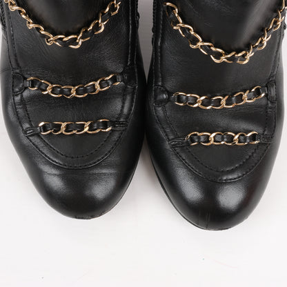 CHANEL Coco Mark Kurze Stiefel aus Matelassé-Leder und Lack in Schwarz G33028, Größe 38 EU