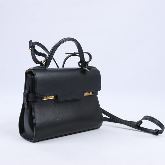 Delvaux Tempête PM 2-Wege-Handtasche aus schwarzem Leder