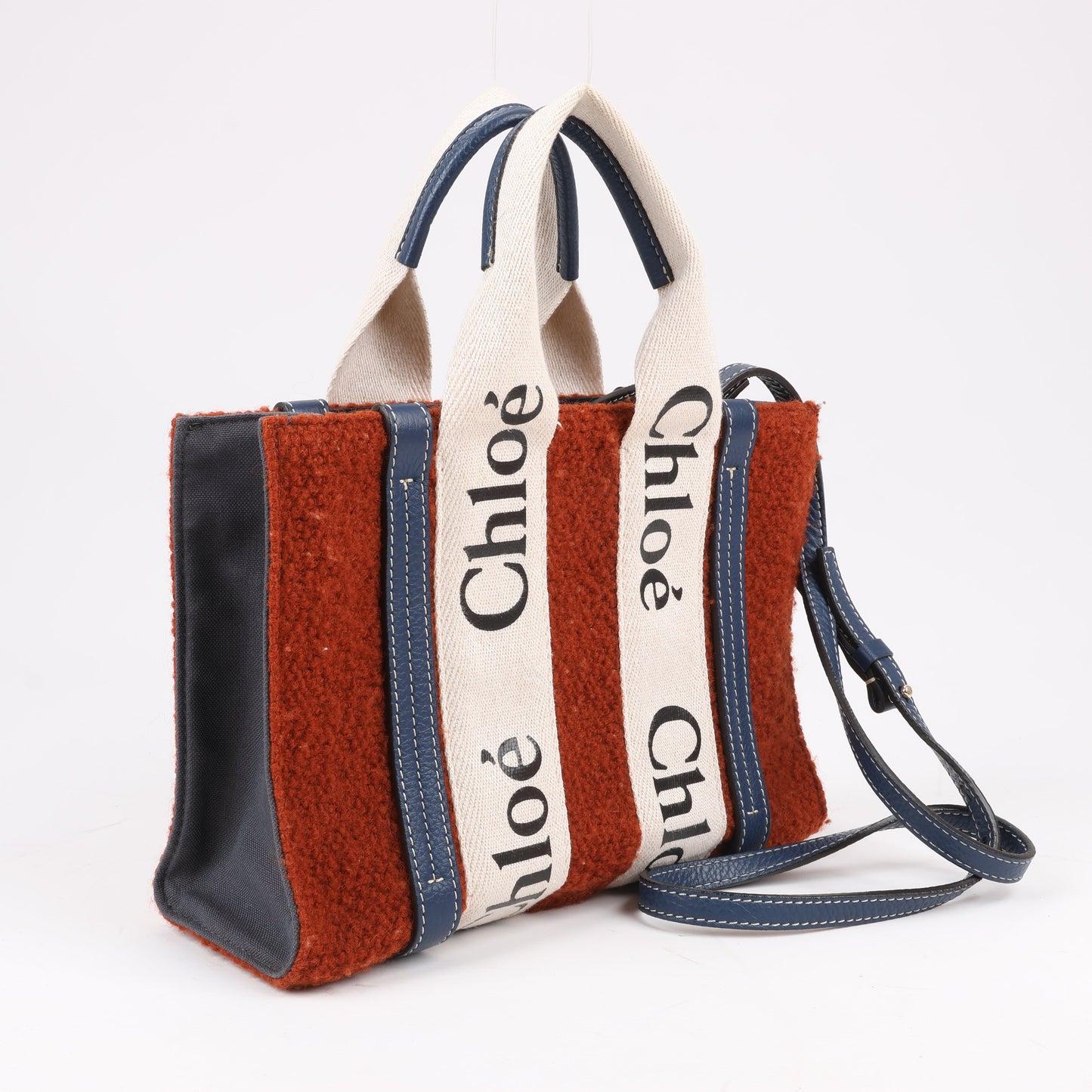 Chloé Woody – Kleine 2-Wege-Handtasche aus Wolle und Leder in Braun