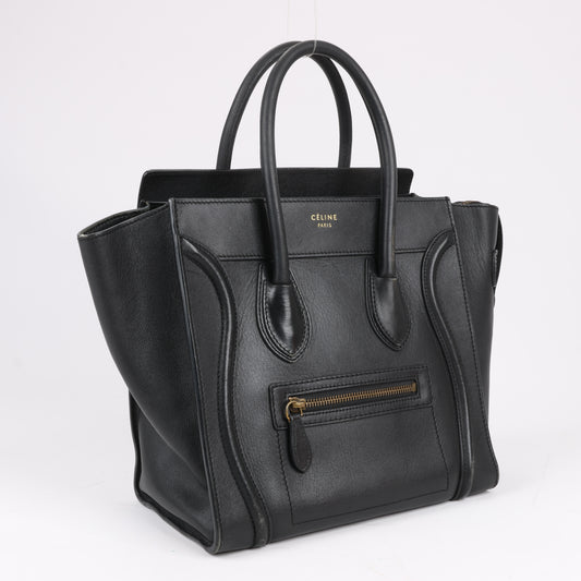 CELINE Luggage Micro Lederhandtasche in Schwarz