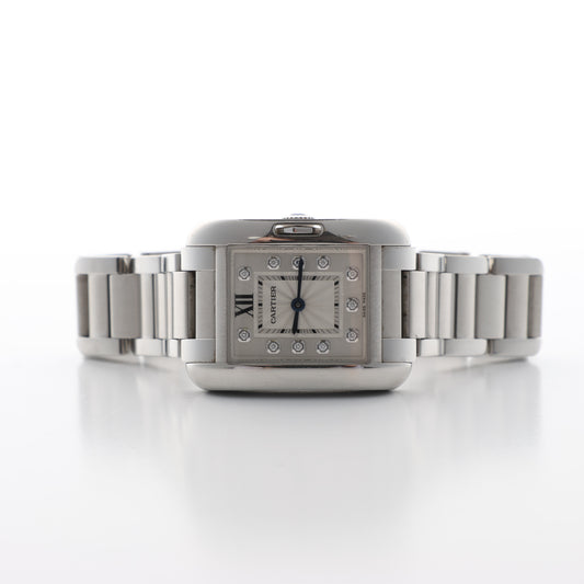 Cartier Tank Anglaise W4TA0003 3485312740UX SS QZ Uhr mit silbernem Zifferblatt