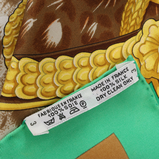Hermès Carré 90 "CASQUES et PLUMETS" 100% Silk Scarf in Green