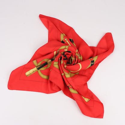 Hermès Carré 90 " Eperon d'or" 100% Silk Scarf in Red