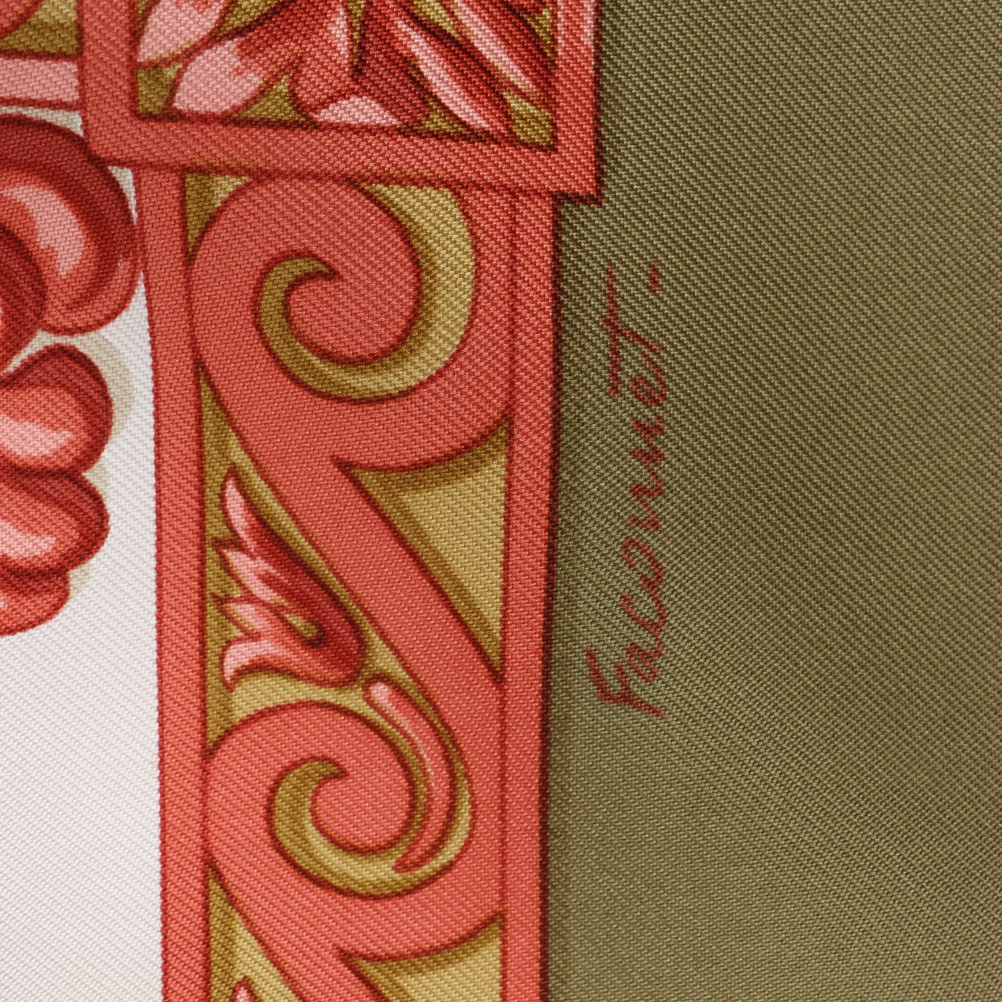 Hermès Carré 90 "Courbettes et Cabrioles" 100% Silk Scarf in Orange x Green