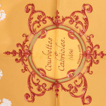 Hermès Carré 90 "Courbettes et Cabrioles" 100% Silk Scarf in Orange x Green