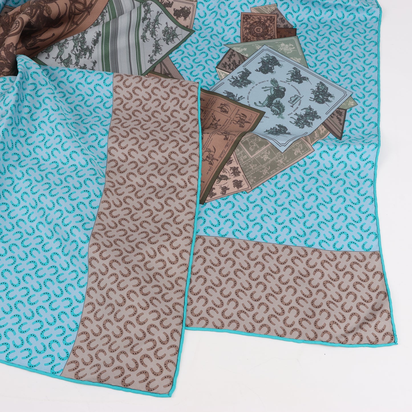 Hermès Carré 90 "A Cheval sur mon Carré" 100% Silk Scarf in Blue