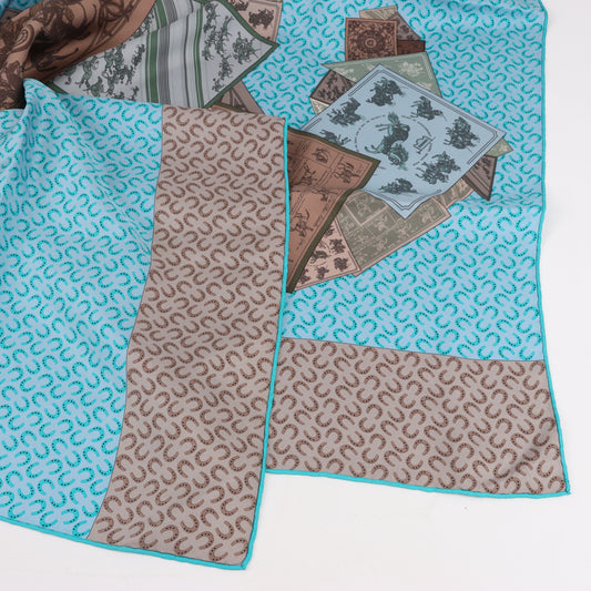 Hermès Carré 90 "A Cheval sur mon Carré" 100% Silk Scarf in Blue