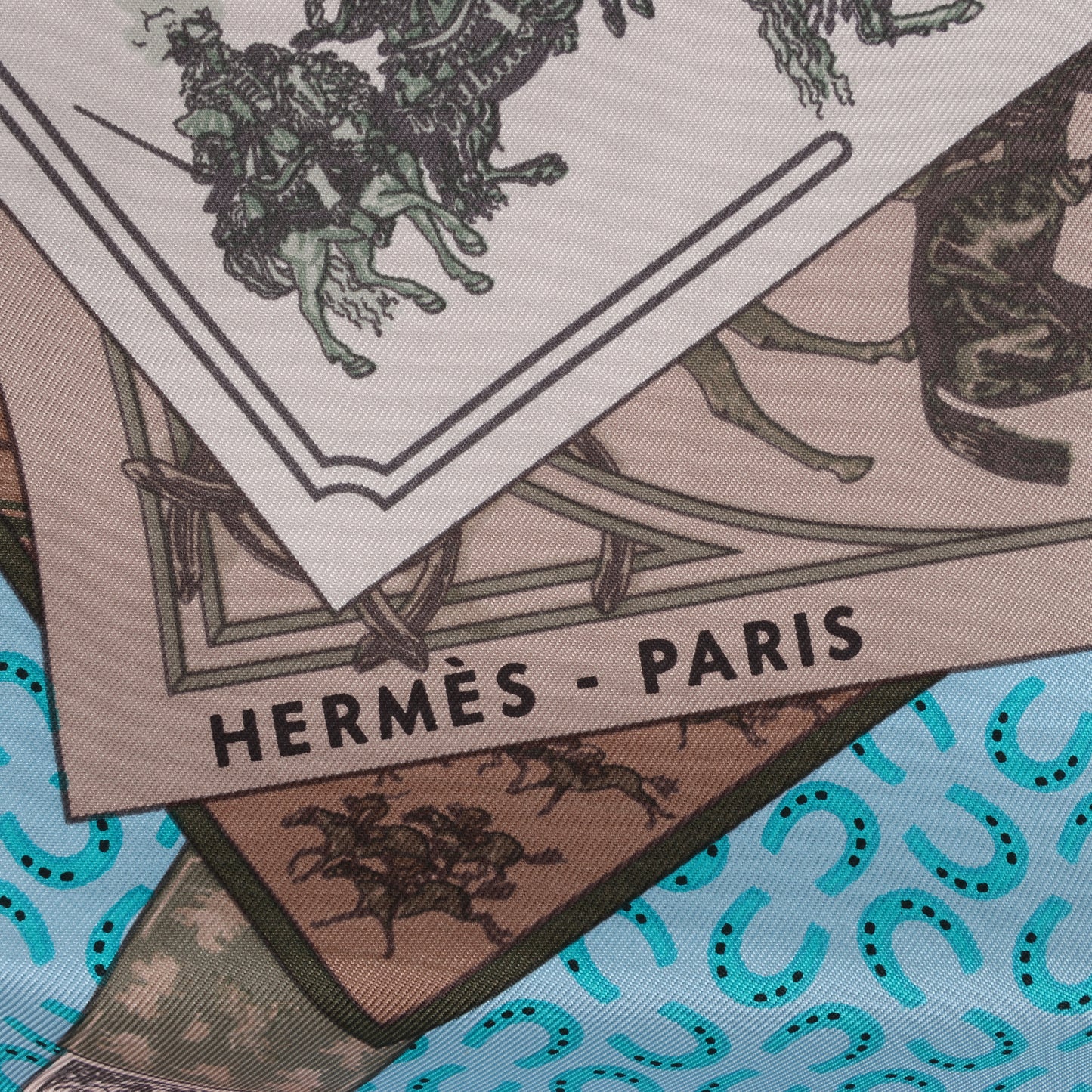 Hermès Carré 90 "A Cheval sur mon Carré" 100% Silk Scarf in Blue