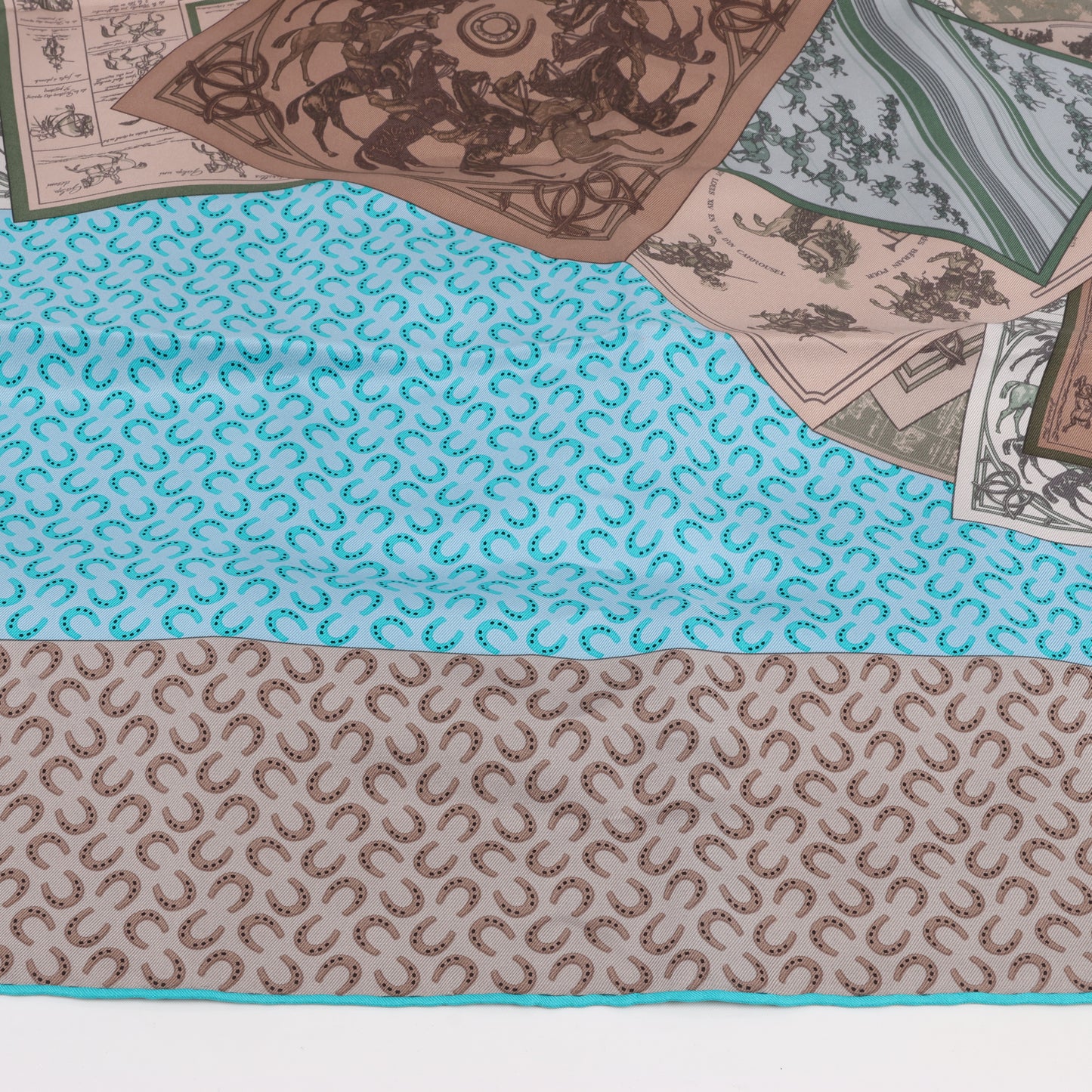 Hermès Carré 90 "A Cheval sur mon Carré" 100% Silk Scarf in Blue