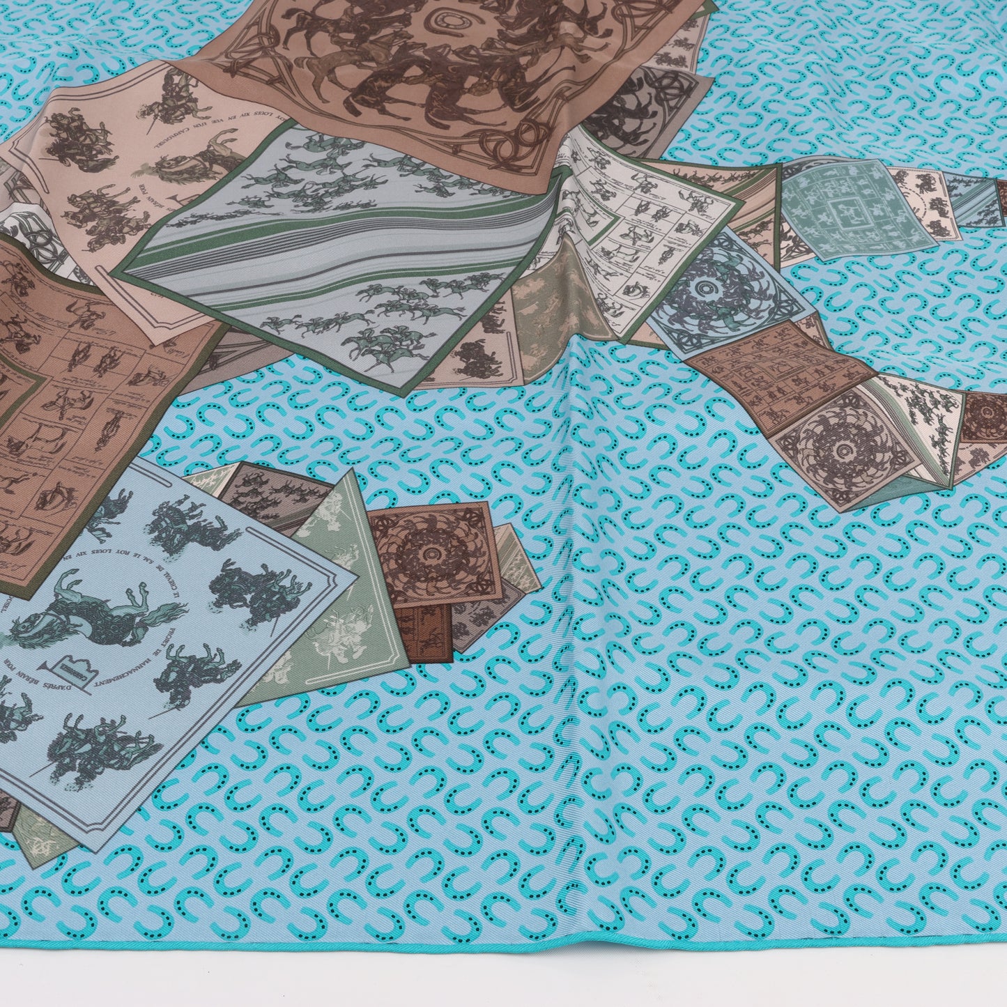 Hermès Carré 90 "A Cheval sur mon Carré" 100% Silk Scarf in Blue
