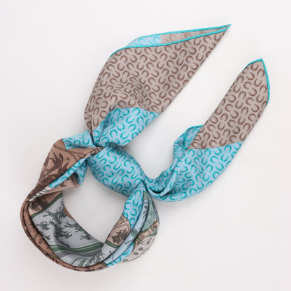 Hermès Carré 90 "A Cheval sur mon Carré" 100% Silk Scarf in Blue