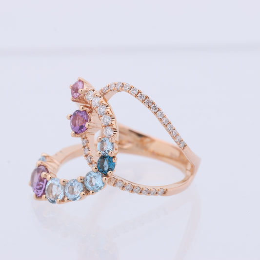 Non Signe / Unsigned Diamond Ring in Multicolor K18PG 5.3g 129 S008 D026