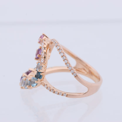 Non Signe / Unsigned Diamond Ring in Multicolor K18PG 5.3g 129 S008 D026