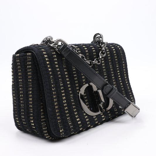 Christian Dior Silk-Embroidered Caro Tweed Small Crossbody Bag in Black x Gold