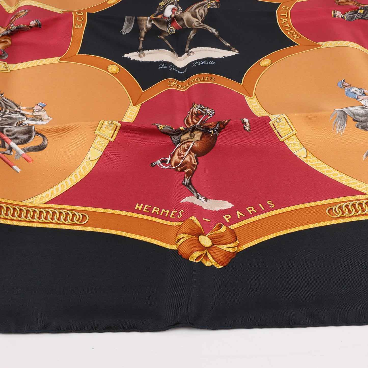 Hermès Carré 90 "ECOLE FRANCAISE D'EQUITATION" 100% Silk Scarf in Red x Black