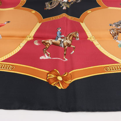 Hermès Carré 90 "ECOLE FRANCAISE D'EQUITATION" 100% Silk Scarf in Red x Black