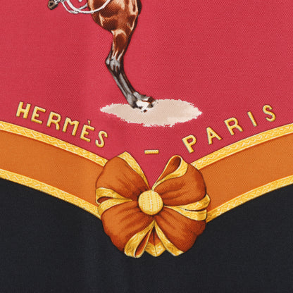 Hermès Carré 90 "ECOLE FRANCAISE D'EQUITATION" 100% Silk Scarf in Red x Black