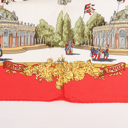 Hermès Carré 90 "SANSSOUCY" 100% Silk Scarf in Red
