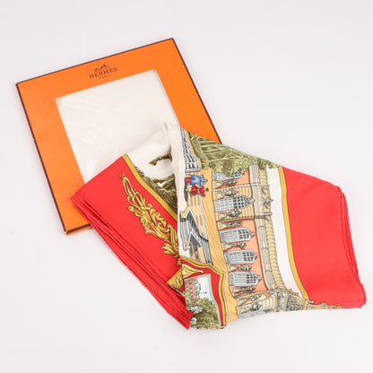 Hermès Carré 90 "SANSSOUCY" 100% Silk Scarf in Red