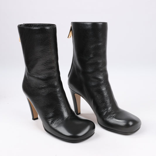 Bottega Veneta Leder LAVILLE Ankle Heel Stiefel Schwarz in Größe 38