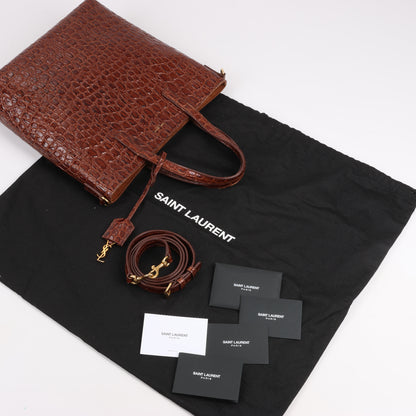 Saint Laurent Paris – Toy Shopping – 2-Wege-Handtasche in Kroko-Optik in Braun, 600307